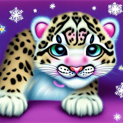 Baby Snow Leopard Hyper Realistic Disney Style By Lisa Frank Creative