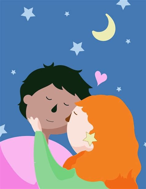 Premium Vector Couple Hugging And Kissing Each Other Illustration Sky And Stars Flat Vector