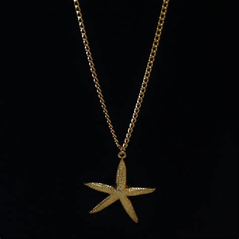 Gold Starfish Necklace Long Gold Necklace Layering Necklace Gold