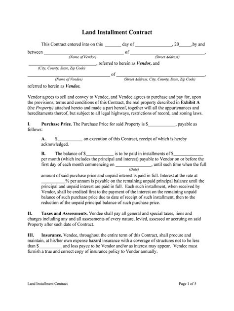 Land Installment Contract Fill And Sign Printable Template Online