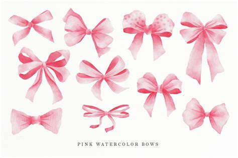 Pink Watercolor Bows Clip Art Ribbon Cliparts Hand Painted Etsy UK