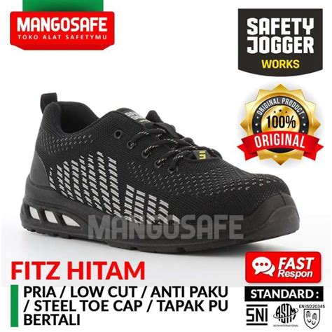 Jual Safety Jogger Fitz Black Sepatu Kerja Proyek Pendek Anti Paku