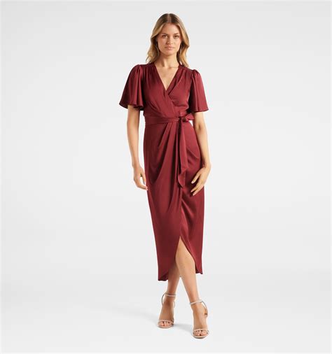 Buy Dark Red Carolina Satin Midi Dress Online Forever New