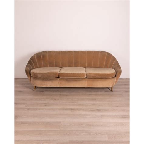 Vintage Sofa Aus Holz Samt Und Messing Von Gio Ponti F R Ias Italien