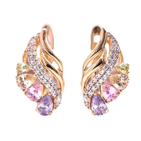 Multicolored Water Drop Cubic Zircon Rose Gold Plated Earrings By