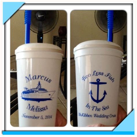 32oz stadium cups with lids and straws. Wedding favors for cruise ship wedding. Two less fish in ...