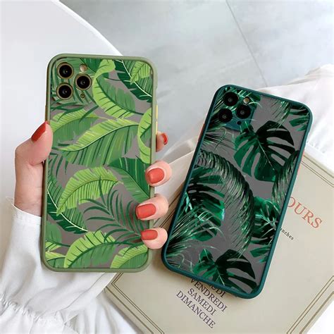 Coque de téléphone antichoc arrière rigide pour iPhone feuilles de