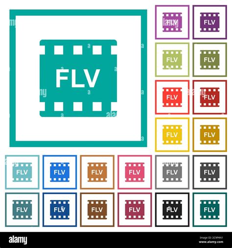 Formato De Pel Cula Flv Iconos De Color Plano Con Cuadros De Cuadrante