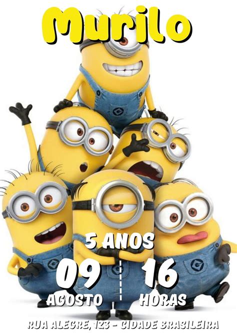 Convite Editável De Aniversario Digital Minions no Elo7 Digital