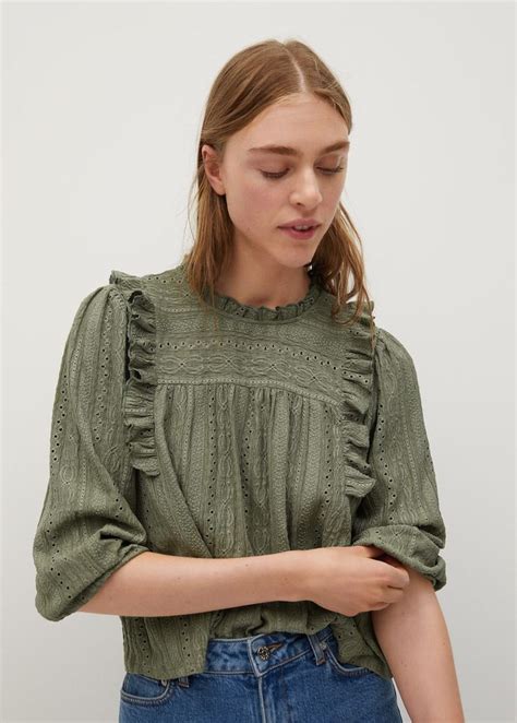 Frilled Openwork Blouse Woman Mango Outlet United Kingdom Blouses