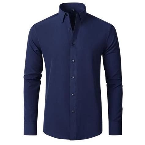 Chemises Hommes Uni Manches Longues En Stretch Et Slim Fit Grande Vêtements Masculin Xh365 Bleu