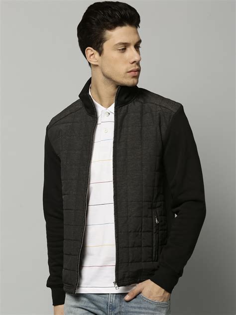 Buy Marks And Spencer Men Charcoal Grey And Black Solid Quilted Jacket