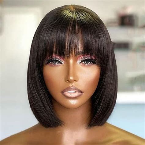 Joedir Hair Bob Human Hair Wig With Bangs Straight Black