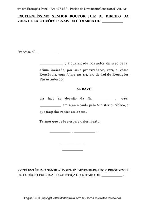 Modelo Agravo em Execução Pedido de Livramento Condicional Art 131 LEP