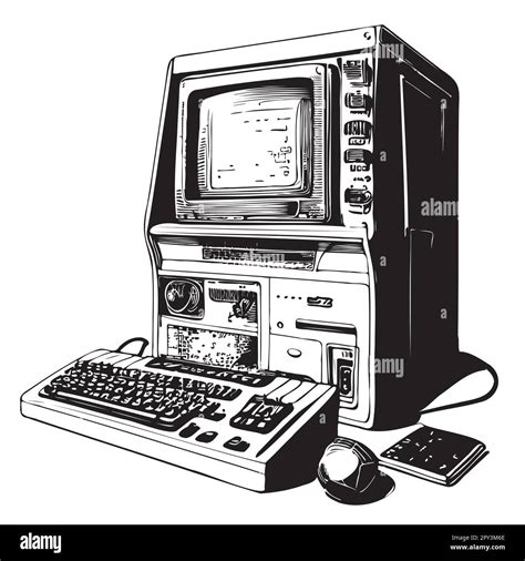 Retro Computer Sketch Hand Drawn In Doodle Style Stock Vector Image