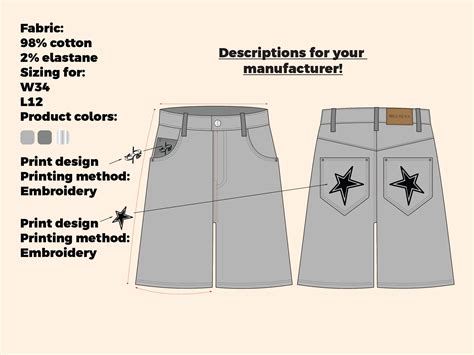 Baggy Streetwear Jean Shorts Oversized Fit Jorts Vector Template Mock