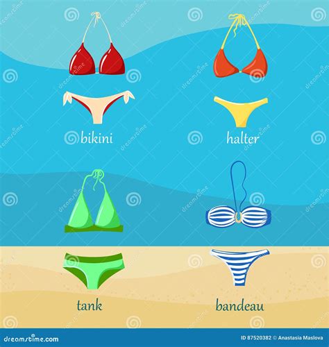 Bathing Suit Swimming Suits Summer Vacation Ector Bikini Silhouette Set Stock Illustration