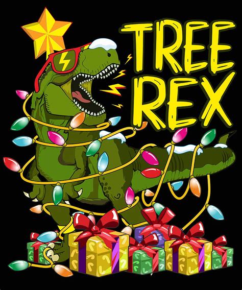 T Rex Dressed As Christmas Tree Funny Dinosaur Painting By Hall Nick