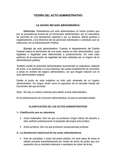 El Acto Administrativo y su clasificación DEL ACTO ADMINISTRATIVO La