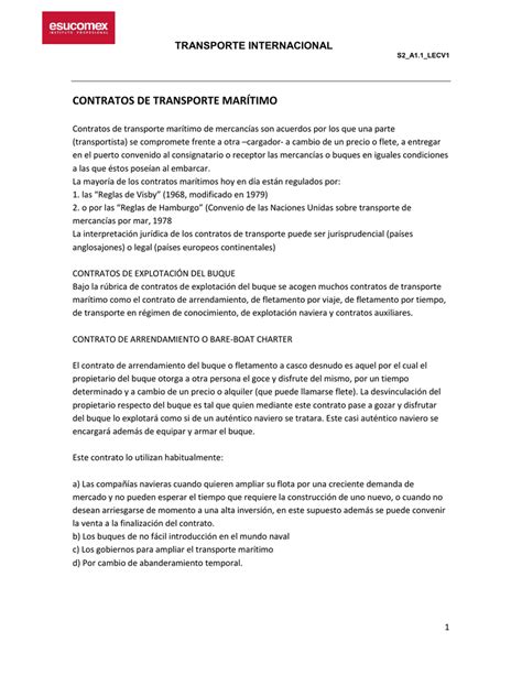 Contratos De Transporte Marítimo