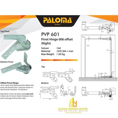 Jual Engsel Pivot Hinge Tanam Lantai Pintu Kayu Offset Paloma Pvp601