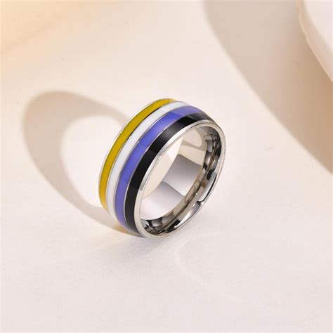 Cheap New Fashion 316l Stainless Steel Enamel Rainbow Lgbt Pride Ring