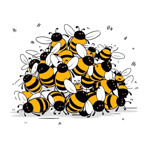 Ilustración vectorial de un grupo de abejas sobre un fondo blanco