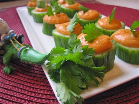 Stirring The Pot Roasted Red Pepper Hummus In Cucumber Cups