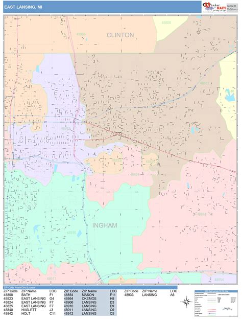 East Lansing Michigan Wall Map Color Cast Style By Marketmaps