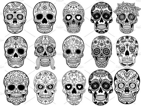 Sugar Skulls Set Vector Illustration Mexican Skull Tattoos Sugar