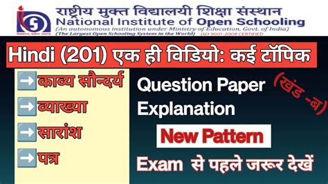 Nios Class 10 Hindi 201 Solved Questions Paper Nios Class 10 Hindi 201 Important Questions