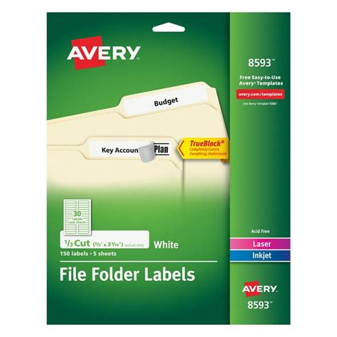 Avery File Folder Labels, 2/3" x 3-7/16", 150 White Labels (8593 ...