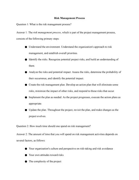 Risk Management Process Project Risk Management Overview MGMT440