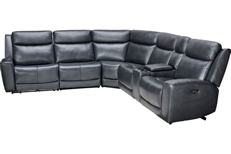 Scorpio Blue Piece Leather Dual Power Reclining Sectional