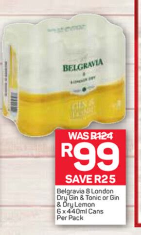 Belgravia 8 London Dry Gin & Tonic or Gin & Dry Lemon 6 x 440ml Cans per pack offer at Pick n ...