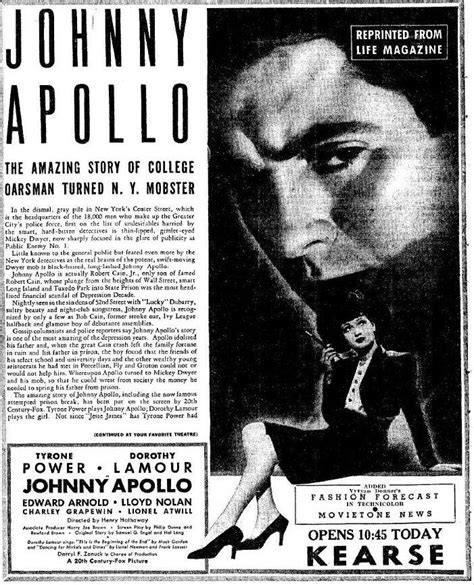 Johnny Apollo Starring Tyrone Power And Dorothy Lamour