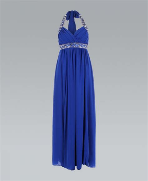 Krisp Sequin Embellished Royal Blue Halterneck Maxi Dress Womens From