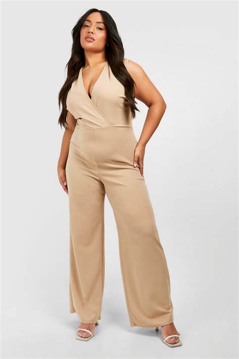 Plus Plunge Wide Leg Jumpsuit Boohoo Uk