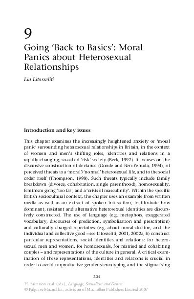 Pdf Going ‘back To Basics Moral Panics About Heterosexual