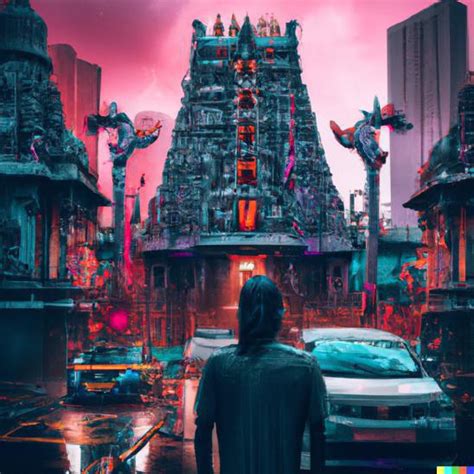 Art Made By A I Of An Indian Temple In A Dystopian Future City Ni