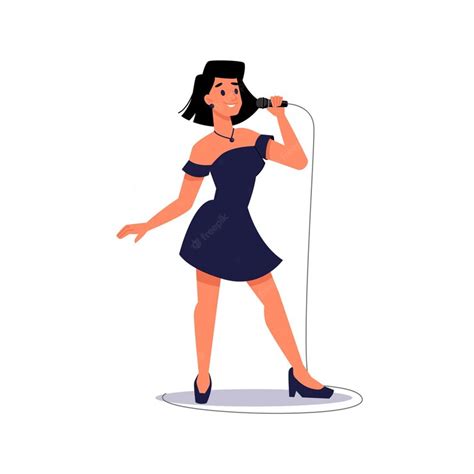 Premium Vector Woman Singer Singing Into Microphone Isolated Lady In