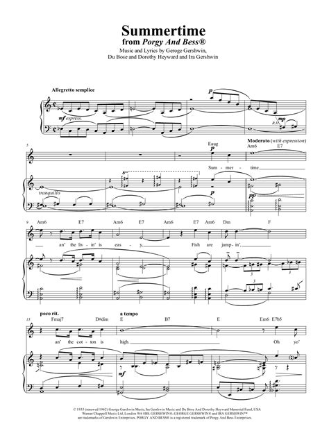 Summertime From Porgy And Bess By George Gershwin Sheet Music For