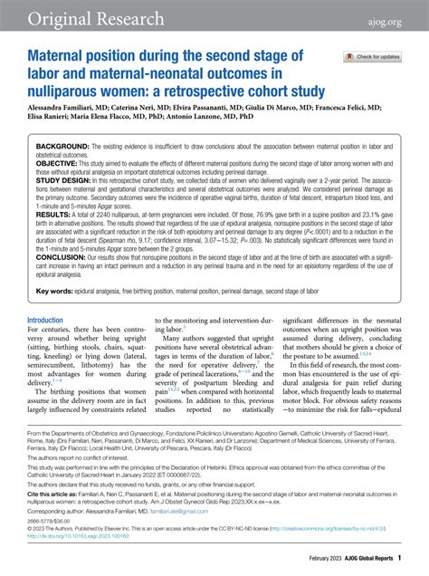 Pdf Maternal Position During The Second Stage Of Labor And Maternal Neonatal Outcomes In