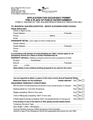 Fillable Online Application For Occupancy Permit For A Place Of Fax