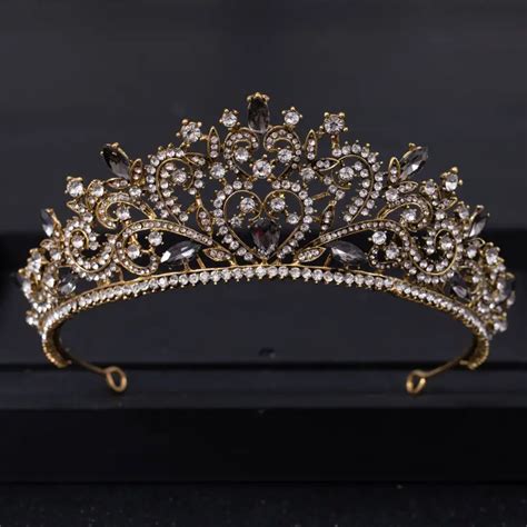 Vintage Baroque Black Crystal Tiaras Crowns Women Bride Temu