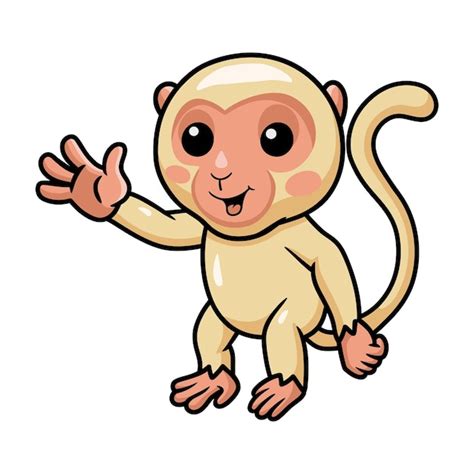 Mignon Petit Dessin Animé De Singe Albinos Agitant La Main Vecteur