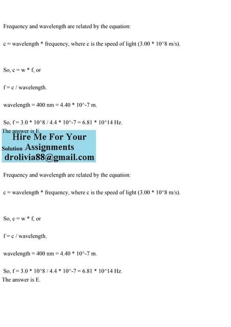 Frequency And Wavelength Are Related By The Equation C Wav Pdf