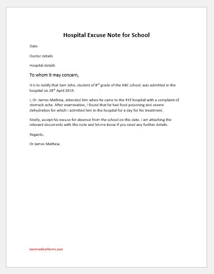 Excuse Letter For School For Being Sick