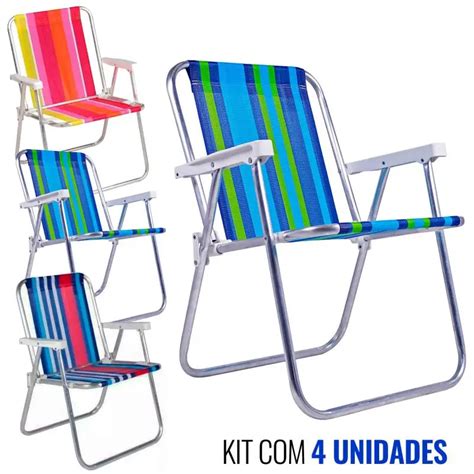 Cadeira De Praia E Piscina Alta Em Alum Nio Kit Pe As Cores Variadas