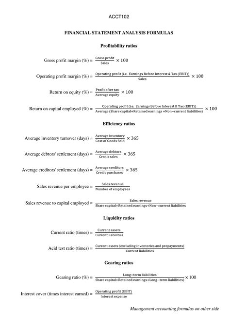 ACCT102 Test 2 Formulas ACCT Management Accounting Formulas On Other